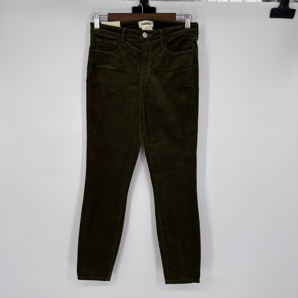 NWT L'agence X Revolve Margot High Rise Skinny Army Green Velvet Jeans Size 26